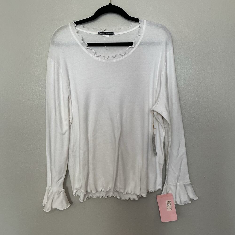 Therapy By Cheryl Taylor Cotton White Bell Sleeve Top With Ruffles Size 3X NWT